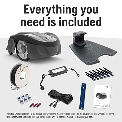 Robot lawn mower kit with all necessary components included.