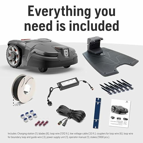 Robotic lawn mower with accessories included.