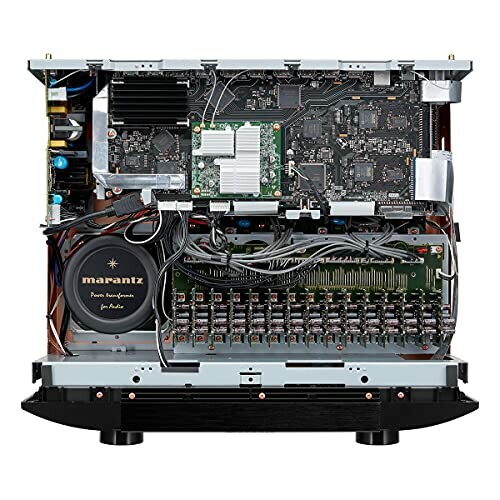 Internal view of an audio receiver showing circuit boards and components