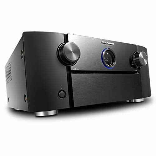 Black audio receiver with control knobs and display