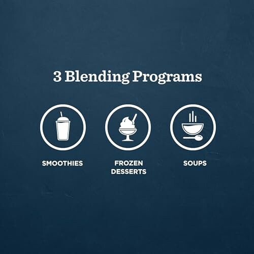 Diagram showing three blending programs: smoothies, frozen desserts, and soups.
