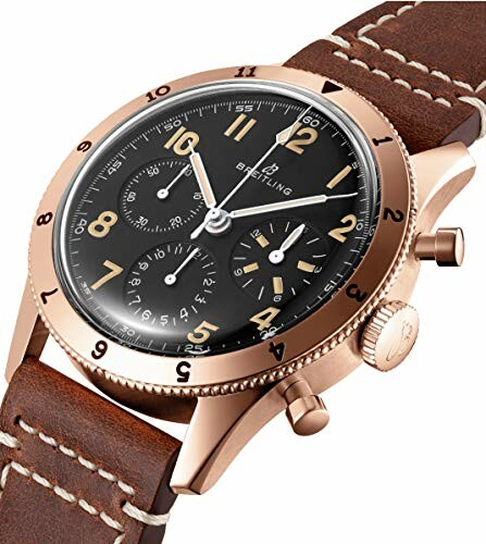 Breitling rose gold chronograph watch with brown leather strap