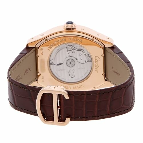 Back view of a Cartier watch with leather strap.