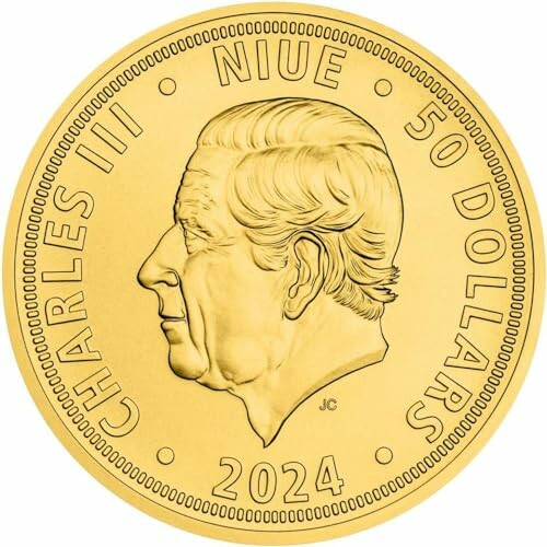 Gold coin featuring Charles III, Niue, 50 dollars, 2024
