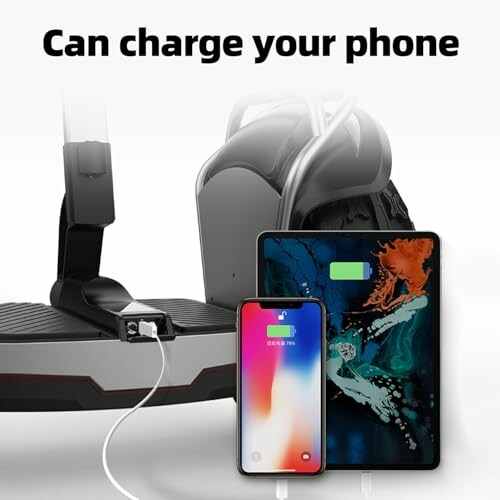 Electric scooter charging a smartphone and tablet.