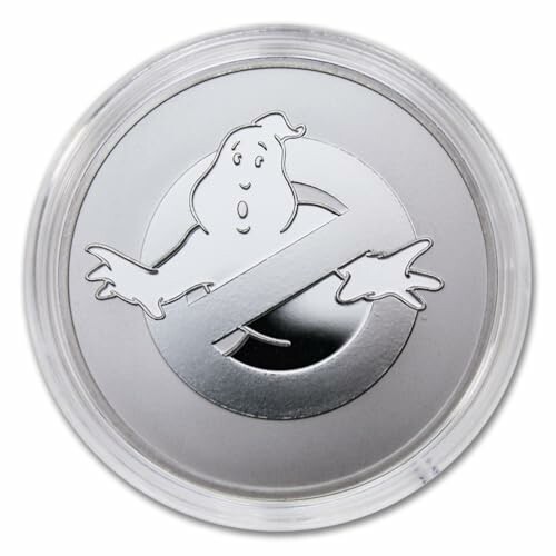 Silver coin with ghost logo.