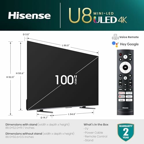 Hisense U8 Mini-LED 4K TV specifications and features.