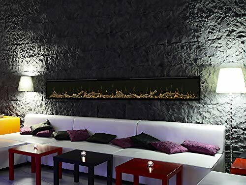 Contemporary lounge with wall-mounted fireplace and seating