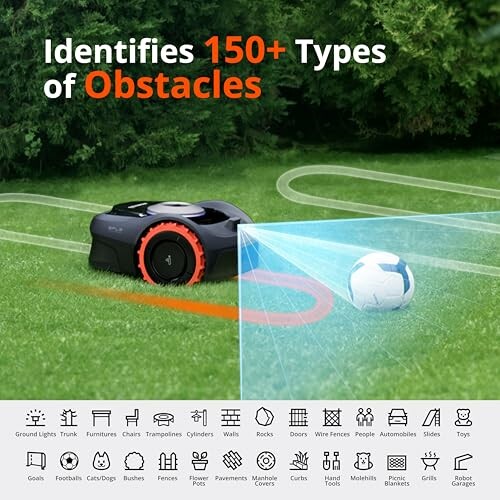 Robot lawnmower detecting a soccer ball as an obstacle.