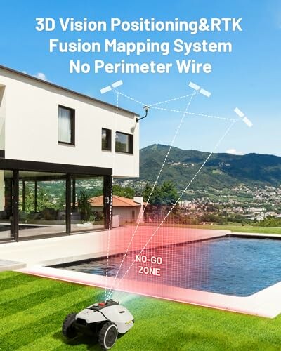 Robotic lawn mower with 3D vision and RTK fusion mapping system.
