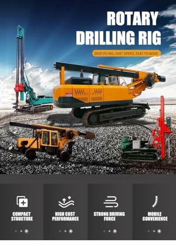 Rotary drilling rig advertisement showcasing various rigs and features.