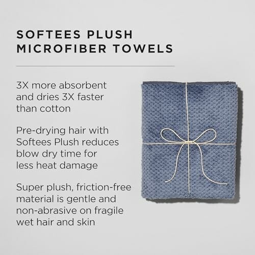 Softees Plush Microfiber Towels with text about absorbency and gentleness