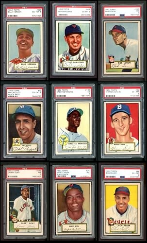 A collection of nine vintage baseball cards featuring various players.